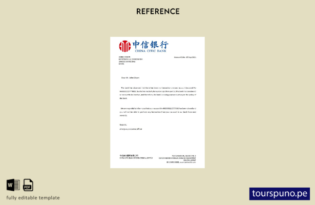 lista para imprimir plantilla de referencia de cierre de China Citic Bank